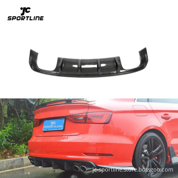 JC Sportline Carbon Fiber Car Rear Diffuser for Audi A3 8V SLINE/S3 Sedan 4-Door 2014-2016